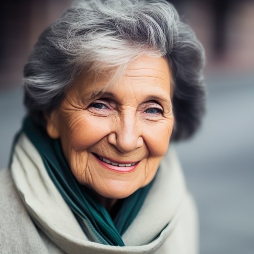 Senior woman with dentures smiling