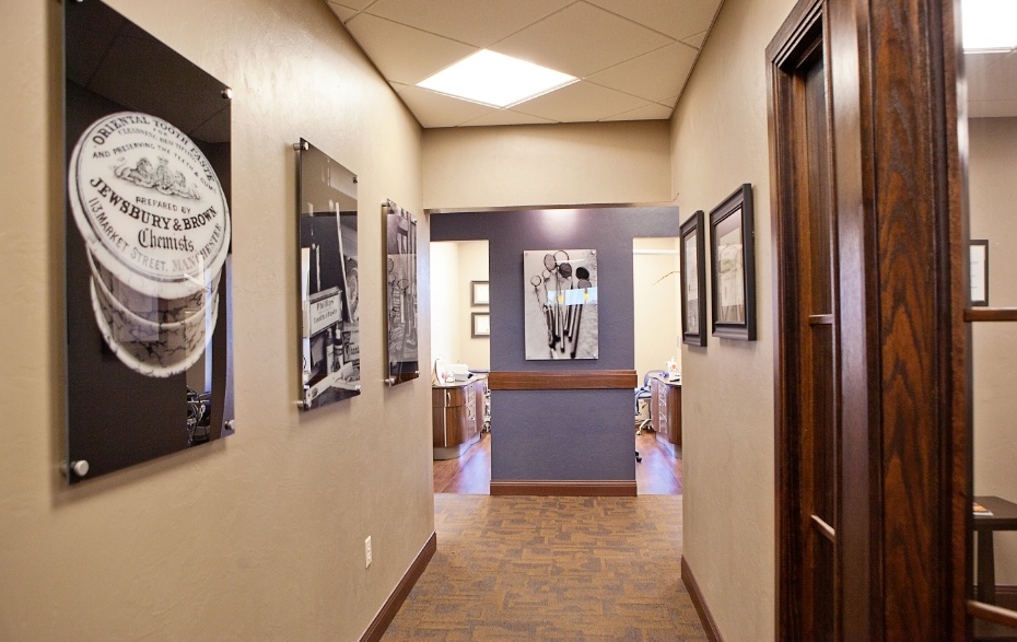 Hallway branching off into dental treatment rooms