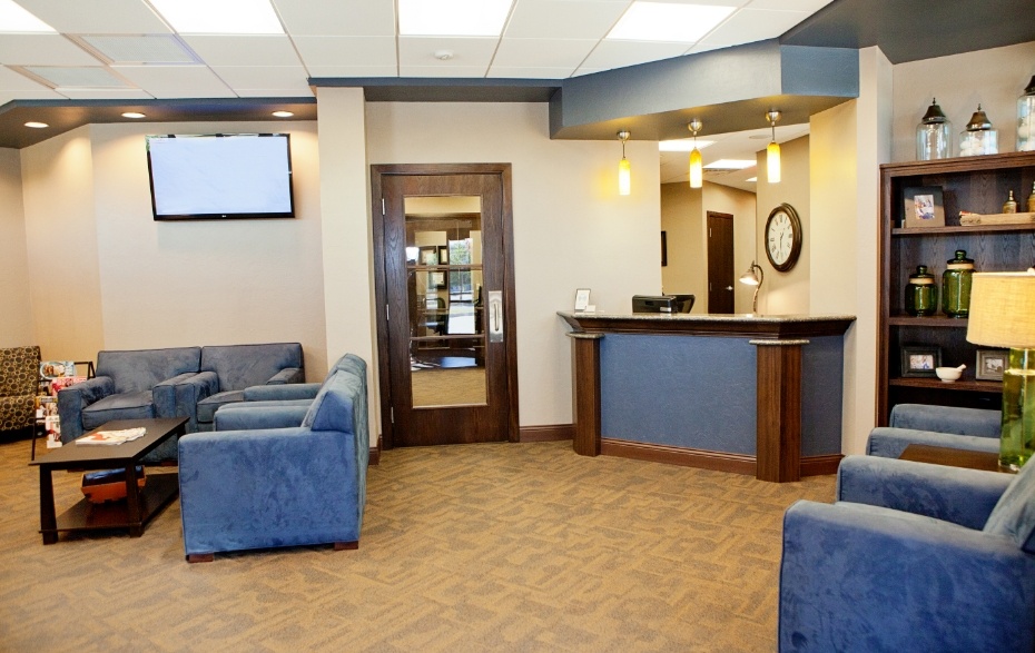 Front desk in calming reception area of Norman Oklahoma dental office